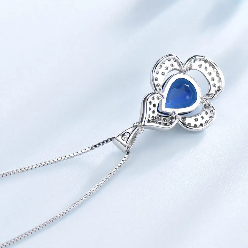 BLue Sapphire Pendant Flower Necklace for Women 925 Sterling Silver Pendants New 2025