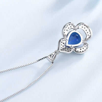 BLue Sapphire Pendant Flower Necklace for Women 925 Sterling Silver Pendants New 2025