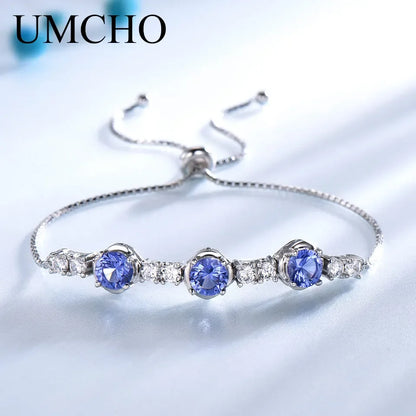 Nano Tanzanite Bracelet 6mm Round Bracelets Adjustable Bracelets for Women 925 Sterling Silver Bangle for Women Fashion Jewelry
