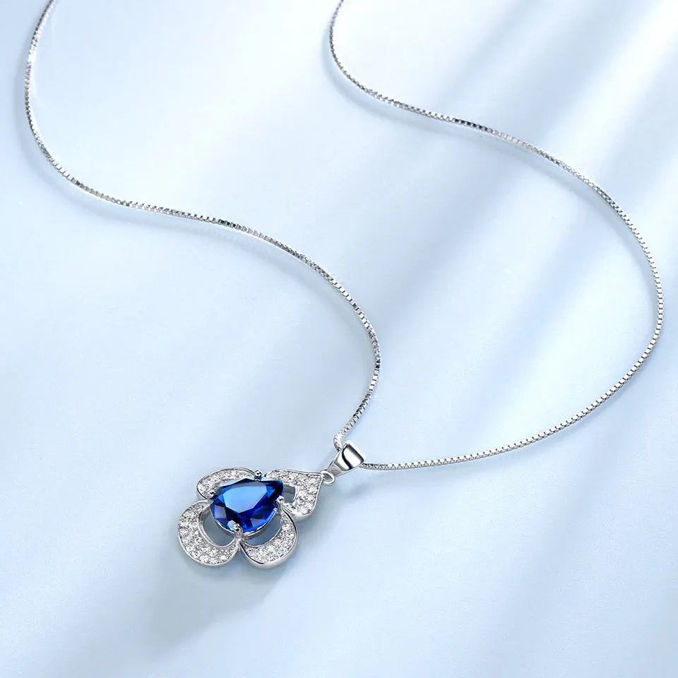 BLue Sapphire Pendant Flower Necklace for Women 925 Sterling Silver Pendants New 2025