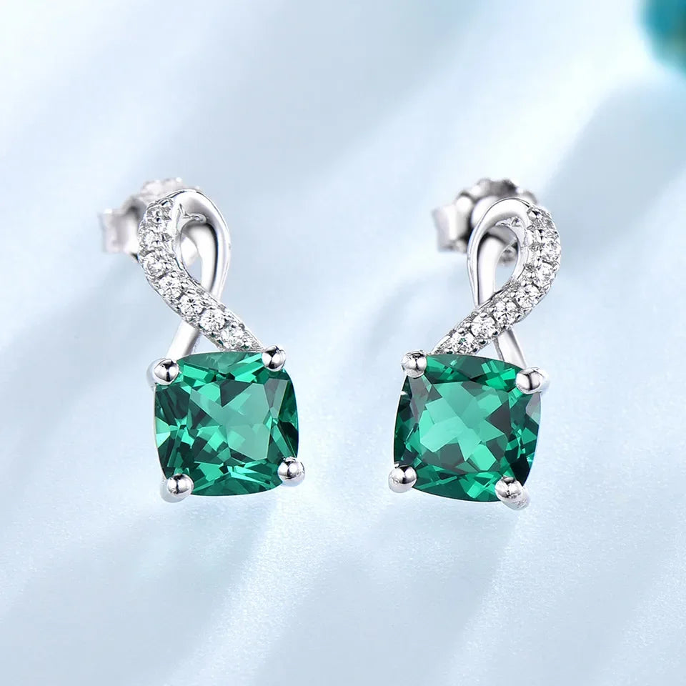 925 Sterling Silver 6*6mm Stud Earring for Women Nano Emerald Earrings Engagement Birthday Gift Fashion Jewelry