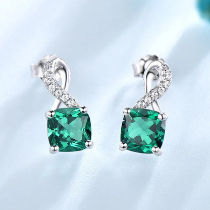 925 Sterling Silver 6*6mm Stud Earring for Women Nano Emerald Earrings Engagement Birthday Gift Fashion Jewelry