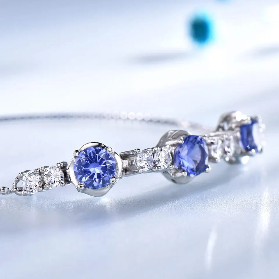 Nano Tanzanite Bracelet 6mm Round Bracelets Adjustable Bracelets for Women 925 Sterling Silver Bangle for Women Fashion Jewelry