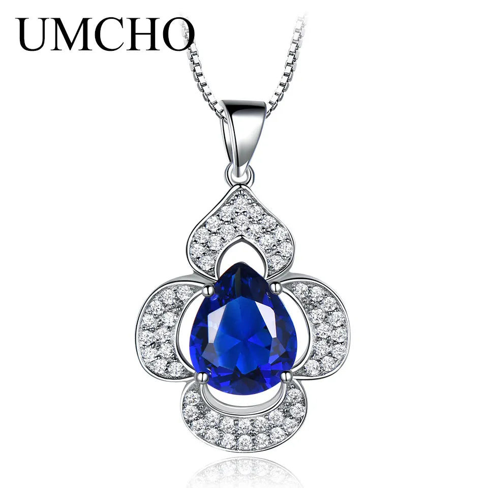 BLue Sapphire Pendant Flower Necklace for Women 925 Sterling Silver Pendants New 2025