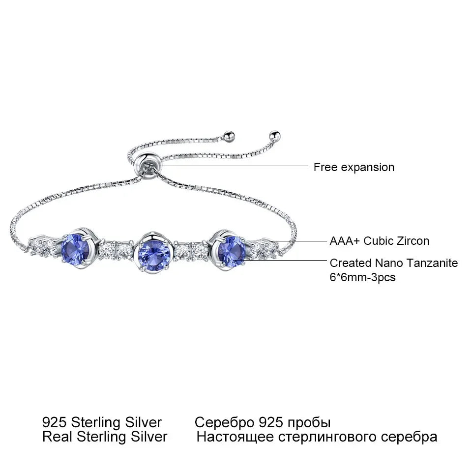 Nano Tanzanite Bracelet 6mm Round Bracelets Adjustable Bracelets for Women 925 Sterling Silver Bangle for Women Fashion Jewelry