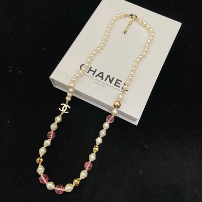 CHN113  Women's Double C Pearl Long Necklace/Sweater Chain Jewelry