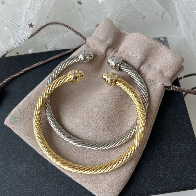 DY  DVB3  Fashionable and popular two tone 5MM bracelet with micro inlaid round head opening jewelry