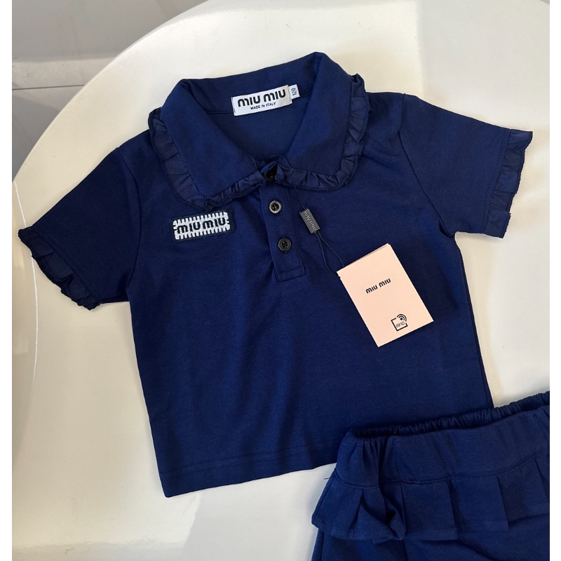 TMIUC3 New girls' summer cotton collar top+cotton shorts set