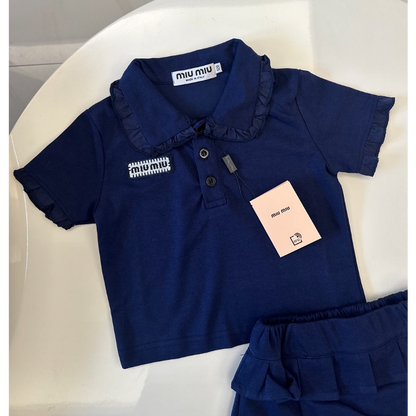 TMIUC3 New girls' summer cotton collar top+cotton shorts set