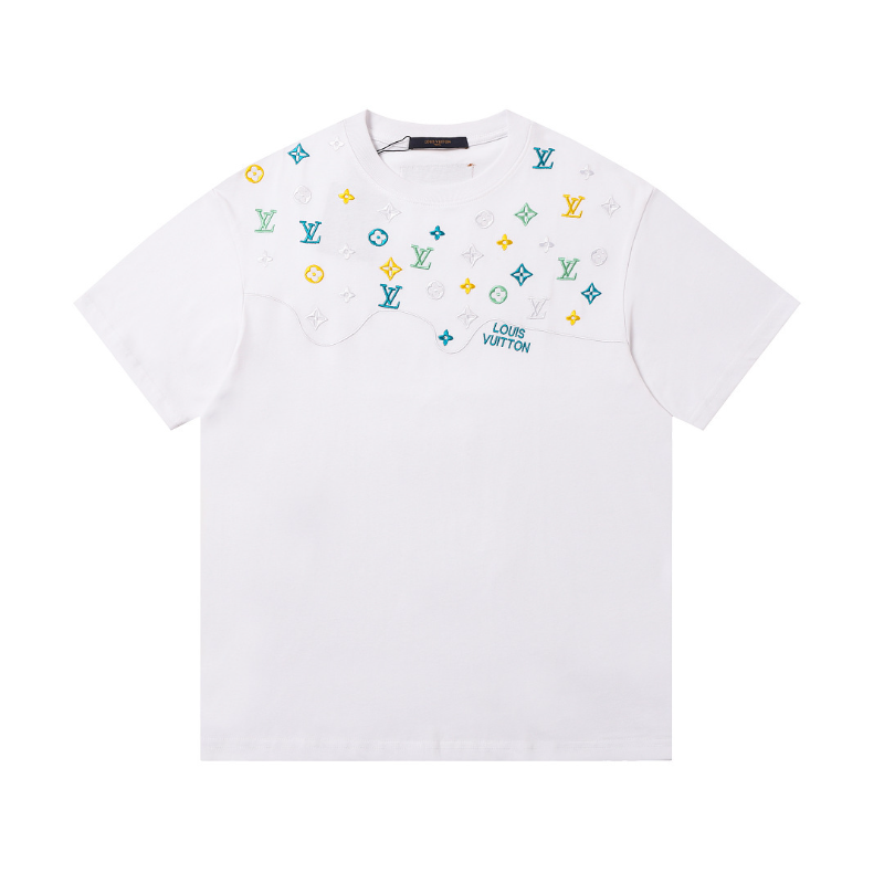 LVC159 High quality men's short sleeved heavy-duty embroidered T-shirt, pure cotton top Clothing