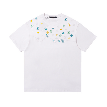 LVC159 High quality men's short sleeved heavy-duty embroidered T-shirt, pure cotton top Clothing