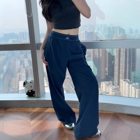 ALS1 sports pants with woven webbing, loose and slimming, slim and lightweight, wide leg pants, high waist pants