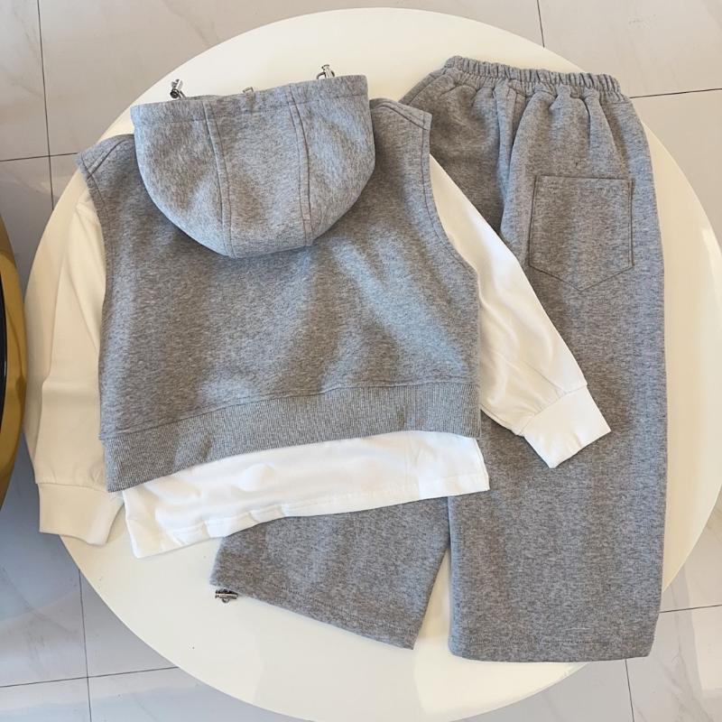 TMOC1 New Spring and Autumn Cotton Set for Boys and Girls, Long Sleeve+Pants+Hooded Tank Top Clothing