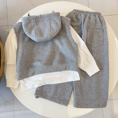 TMOC1 New Spring and Autumn Cotton Set for Boys and Girls, Long Sleeve+Pants+Hooded Tank Top Clothing