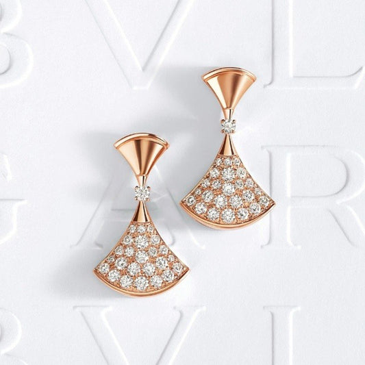 BVE3 small fan with full diamond earrings, women's jewelry, 316 stainless steel