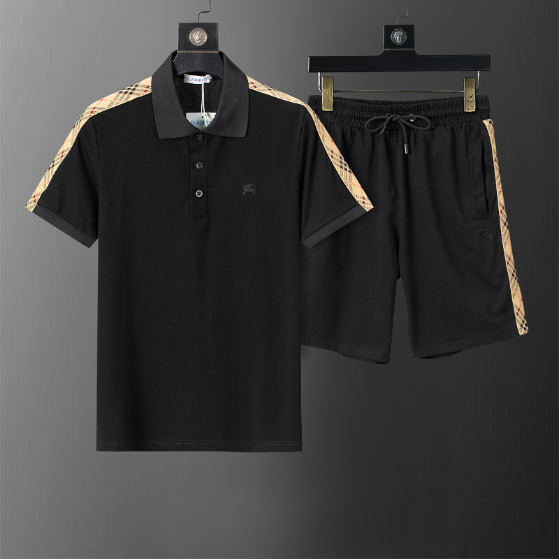 BUC050 New men's summer pure cotton polo top+shorts two-piece outfit clothing