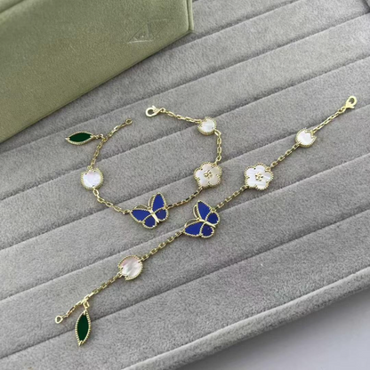 VAB101 Butterfly bracelet, high-end flower and green leaf necklace jewelry ring