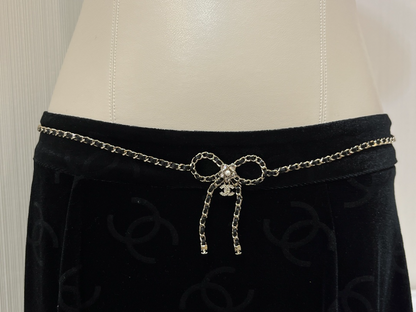 CHN119  Women's new gold double C leather chain bow waist chain/sweater chain jewelry