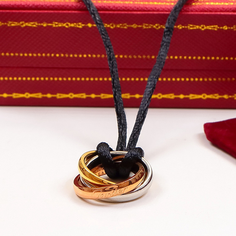 CAN38 Classic Three Ring Necklace for Men and Women, Couple's Necklace, Stainless Steel Gilded Jewelry
