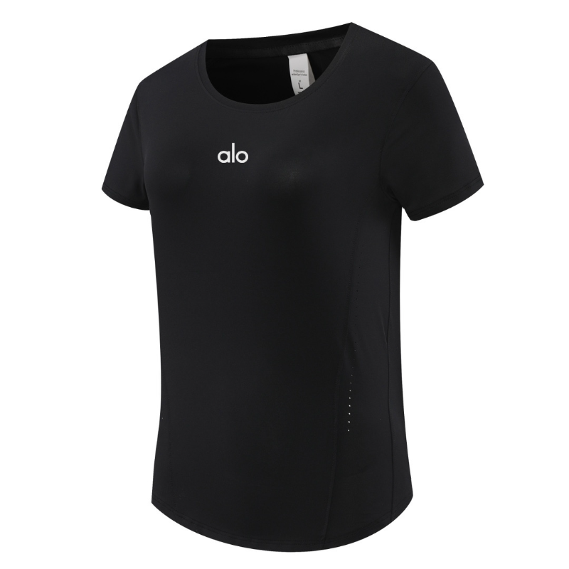 zalo2132   Women's solid color short sleeved round neck quick drying running sports yoga summer top clothing