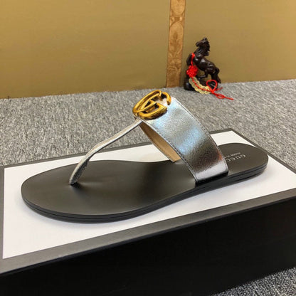 YGS012 Women and Man Leather Slippers 36-44 Shoes with Box