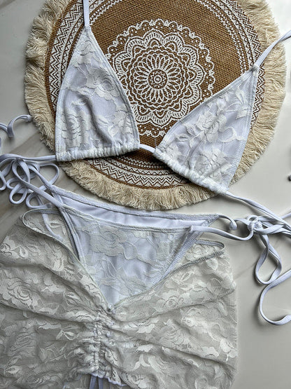 PH2403  Knit bikini skirt three-piece bikini striped swimsuit