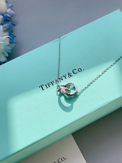 X642    Women's titanium steel buckle ring double ring necklace jewelry