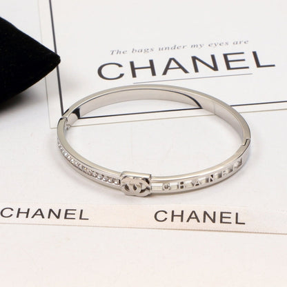 CHB55  18K Titanium Steel Bracelet with Hollow Letters and Diamonds Women's Bracelet  Jewelry
