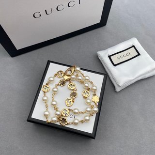 GUN7  New interlocking double G flower pearl necklace