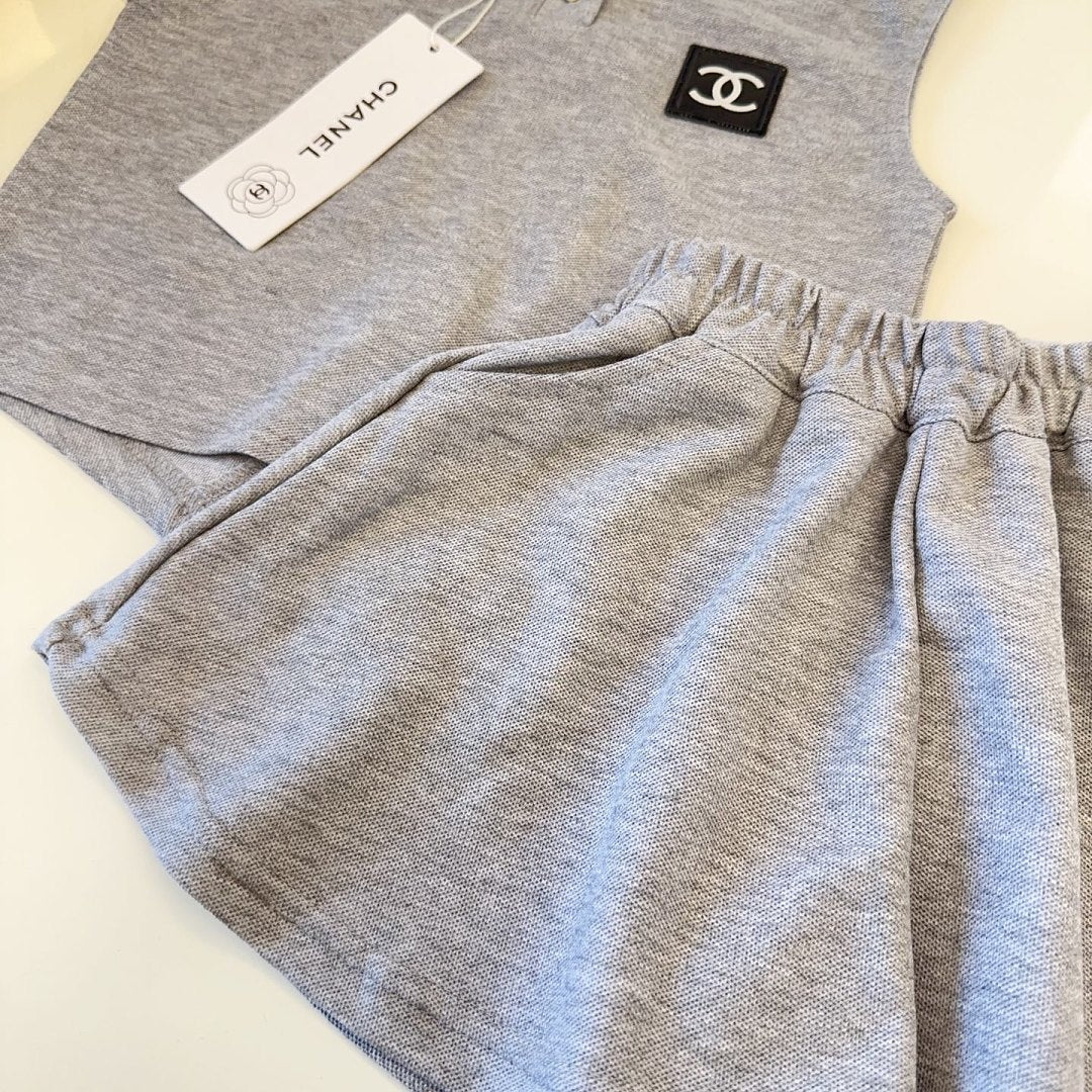 TCHC15  New girls' summer cotton collar top+cotton shorts set Clothing