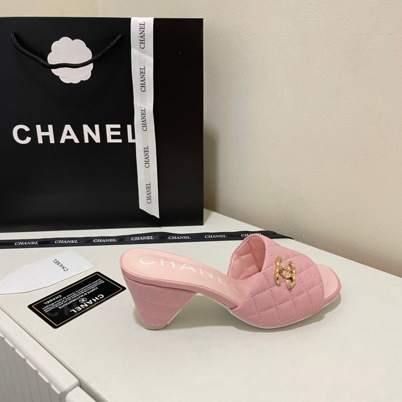 MCS54 Leather slippers Women Heel 6CM shoes 35-41 With box