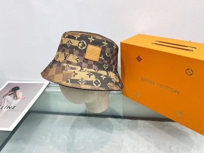 LVH68 New trendy men's and women's double-sided fisherman hat with brown front and black back Hat