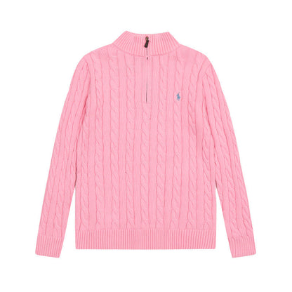 LFC18 New high-quality men's and women's ruff half zip solid pony embroidery logo Fried Dough Twists knitting sweater Clothing