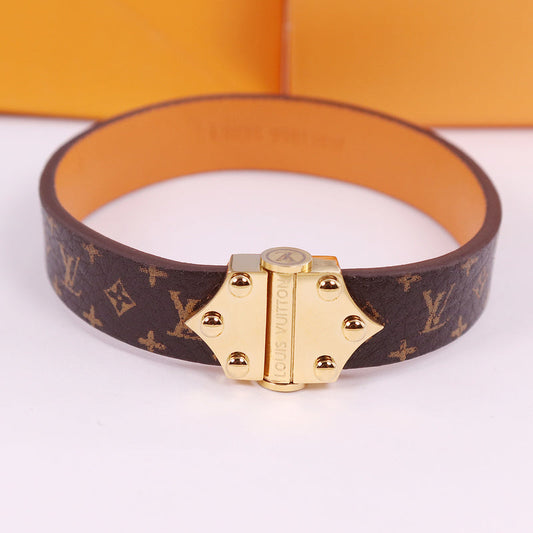 LVB46 Leather Bracelet 316L steel plating gold Bangle Jewelry