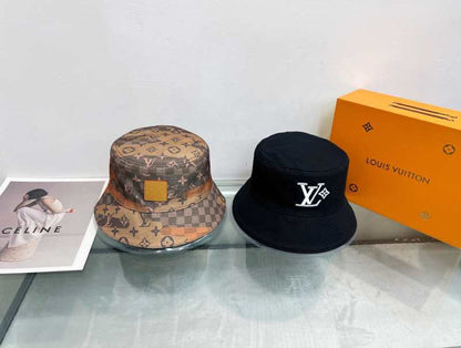 LVH68 New trendy men's and women's double-sided fisherman hat with brown front and black back Hat