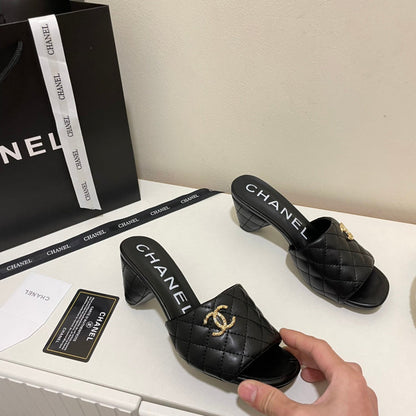MCS54 Leather slippers Women Heel 6CM shoes 35-41 With box