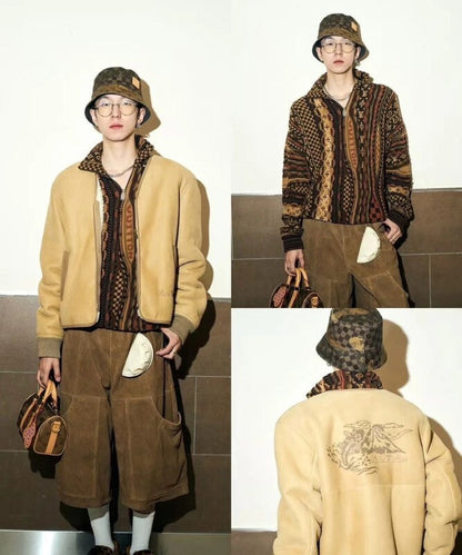 LVH68 New trendy men's and women's double-sided fisherman hat with brown front and black back Hat
