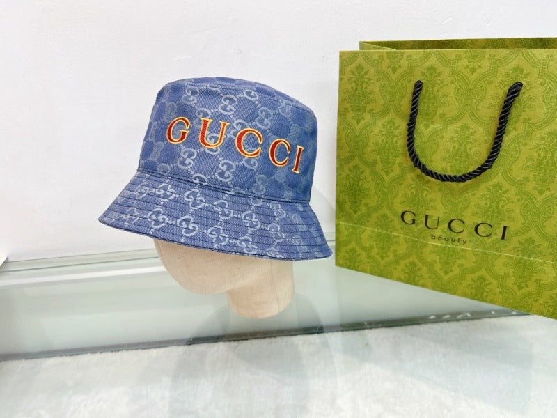GUH79  New trendy fisherman's and fisherman's hats, blue with red embroidered hats