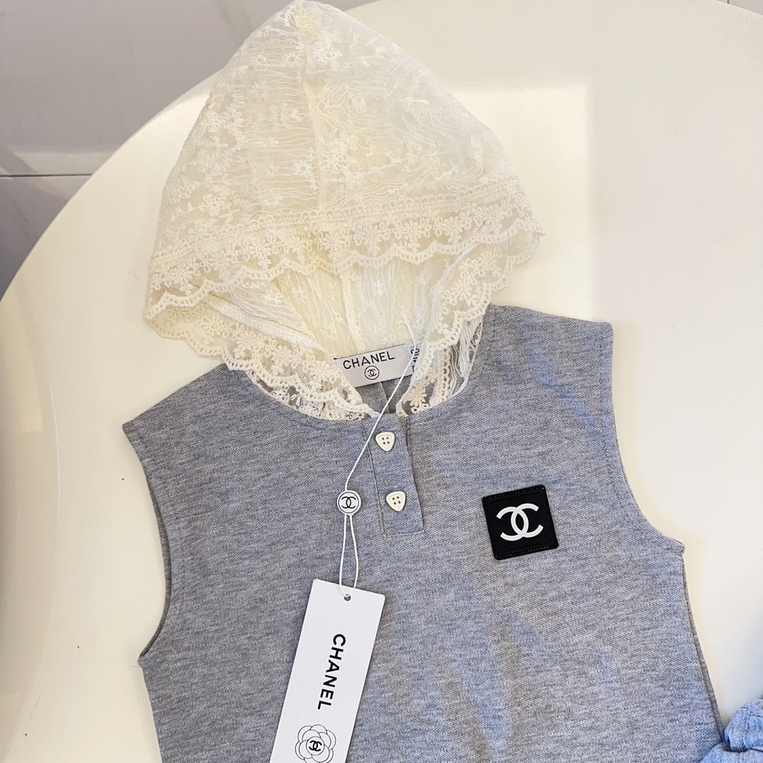TCHC15  New girls' summer cotton collar top+cotton shorts set Clothing