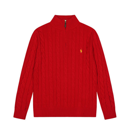 LFC18 New high-quality men's and women's ruff half zip solid pony embroidery logo Fried Dough Twists knitting sweater Clothing