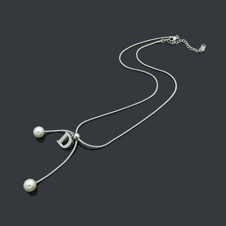 DN04    Letter Pearl Pendant Necklace Jewelry