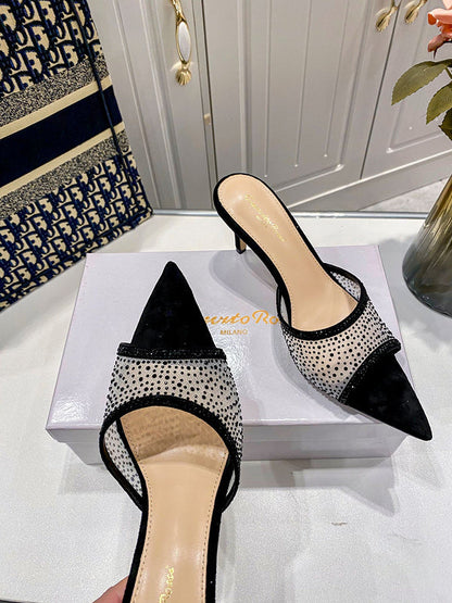 MBGS1 Leather 7.5CM 10CM Slippers Size 35-41 Shoes with Box