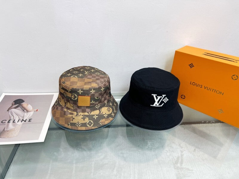 LVH68 New trendy men's and women's double-sided fisherman hat with brown front and black back Hat