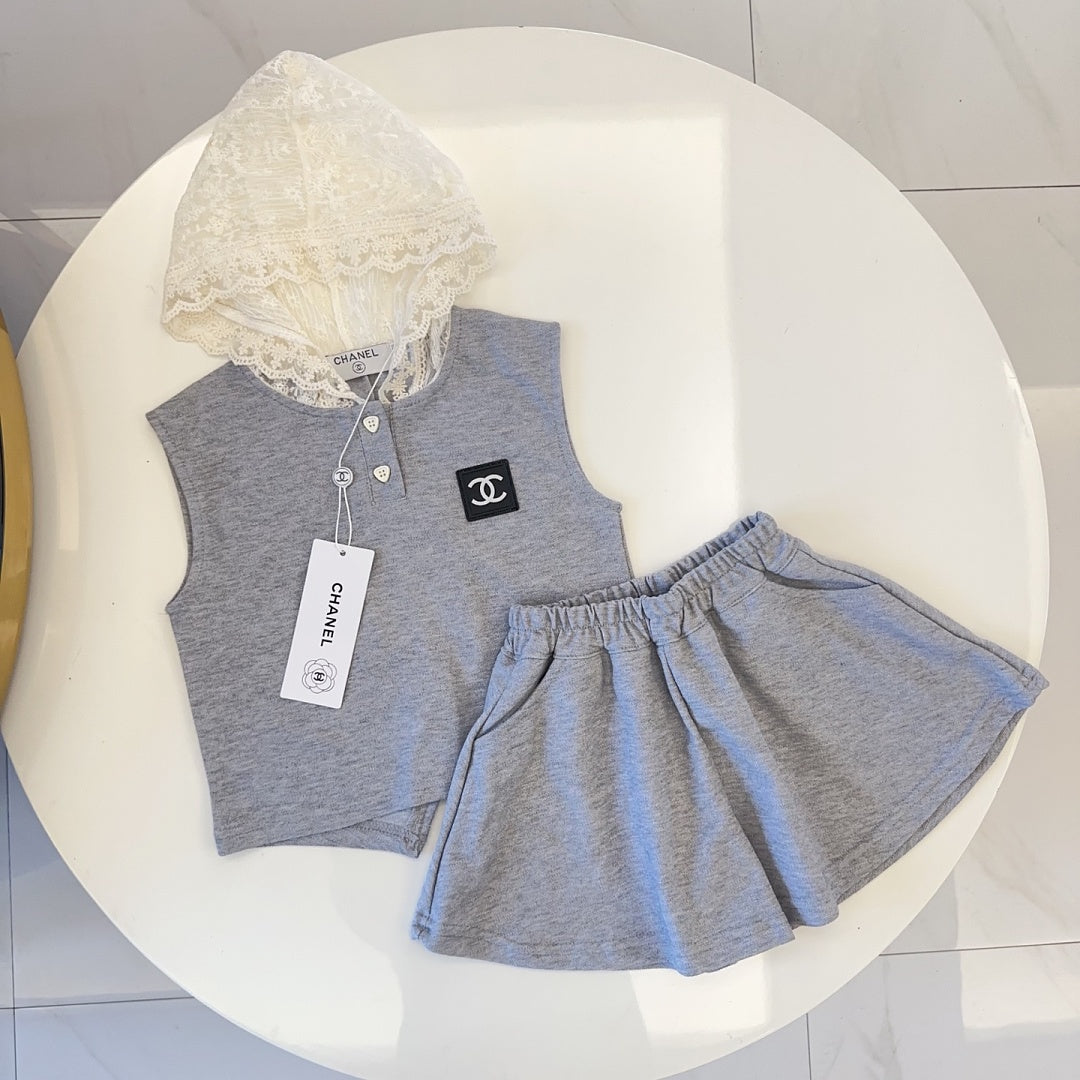 TCHC15  New girls' summer cotton collar top+cotton shorts set Clothing