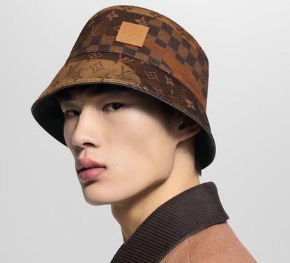 LVH68 New trendy men's and women's double-sided fisherman hat with brown front and black back Hat