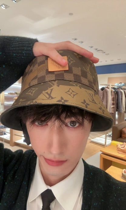 LVH68 New trendy men's and women's double-sided fisherman hat with brown front and black back Hat