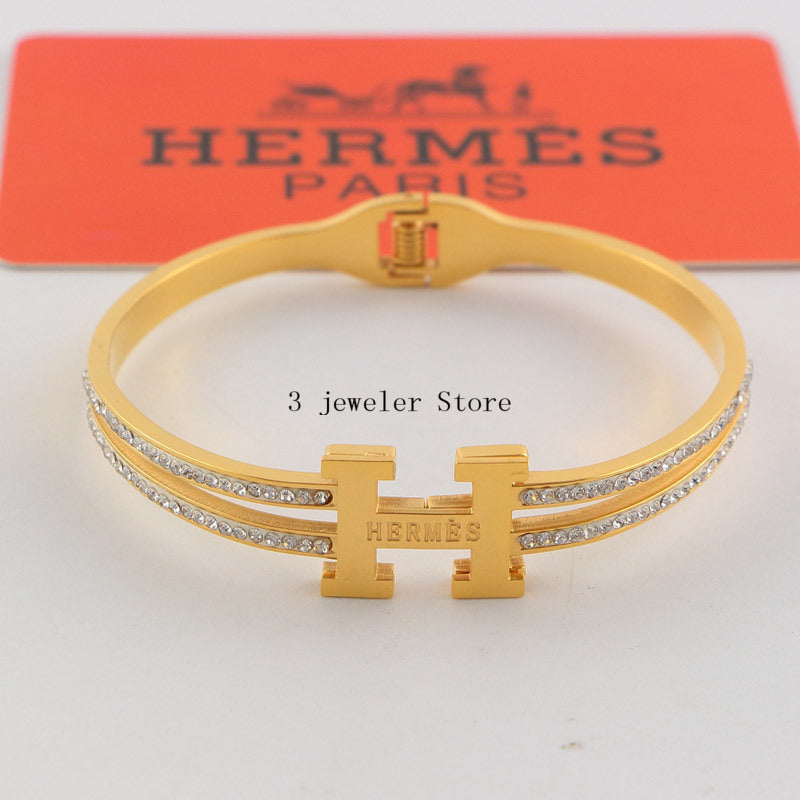 HB42  316L steel and crystal with 18K gold plated  Jewelry