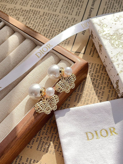 A1071  Women's butterfly pearl earring jewelry
