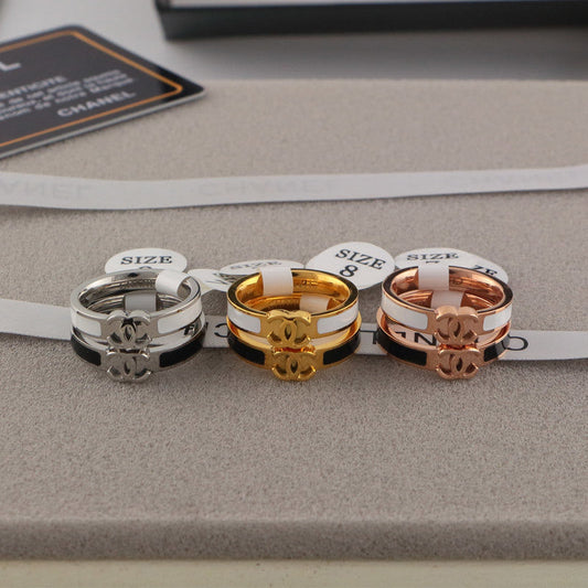 CHR14  Titanium steel double C letter narrow couple ring  Jewelry
