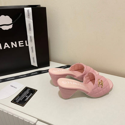 MCS54 Leather slippers Women Heel 6CM shoes 35-41 With box